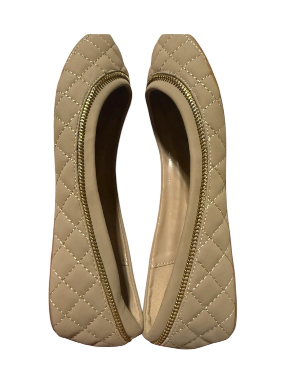 Taupe Quilted Flats With Zipper Detail Size 9 Women’s - Picture 2 of 9